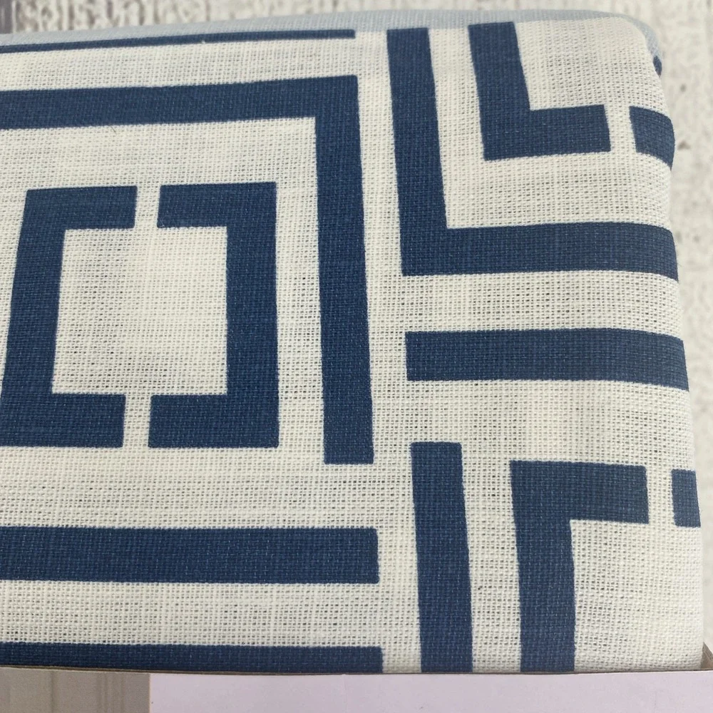 Liz Claiborne Shower Curtain White Navy Blue Logo Stripe Geometric 100% Cotton